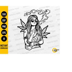 hippie girl smoking weed svg | smoke marijuana svg | hippy shirt clipart graphic decal | cutting file cuttable vector di