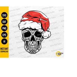 Sugar Skull Santa Hat SVG | Horror Christmas SVG | Skeleton Head | Holiday Bones | Cricut Silhouette | Clipart Vector Di