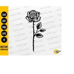 long stem rose svg | cute flower t-shirt stencil vinyl drawing illustration graphics | cricut cut file clipart vector di