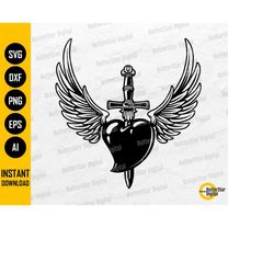 Dagger Heart With Wings SVG | Love T-Shirt Tattoo Stencil Graphic | Cricut Cutfile Silhouette Clipart Vector Digital Dow