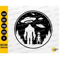 bigfoot and alien under the moon svg | monster shirt decal vinyl sticker | cricut cut file silhouette clip art vector di