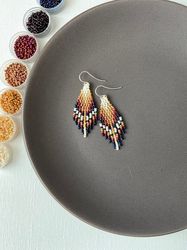 Fringe beaded earrings - Small dangle earrings - Feather seed bead earrings - Native style earrings - Boho/bohemian/ethn