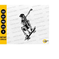 Skeleton Skateboarding SVG | Death Skull Skateboard Skater Skate Ride Tricks | Cutting File Printable Clipart Vector Dig