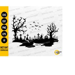 graveyard silhouette svg | spooky forest svg | halloween wall art decal sticker decoration | cut files clipart vector di
