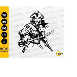 Pirate Girl SVG | Pirata SVG | Piracy SVG | Sword Captain Hat Treasure Map Guns | Cut Files Printable Clip Art Vector Di