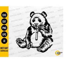 panda eating bamboo svg | cute animal t-shirt graphics illustration | cricut cutting files silhouette clip art vector di