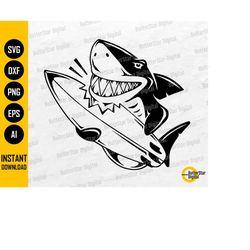 Shark Biting Surfboard SVG | Surfing SVG | Summer Beach T-Shirt Vinyl Decal Sticker | Cricut Cut Files Clipart Vector Di