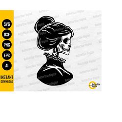 Skeleton Woman SVG | Skull Girl SVG | Horror Gothic Tattoo T-Shirt | Cricut Cutting Files Silhouette | Clipart Vector Di
