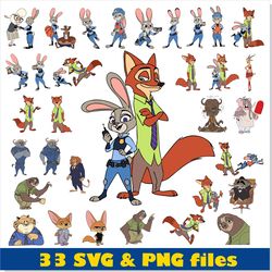 Zootopia SVG Bundle Layered, Zootopia PNG Clipart, Animals Rabbit Fox Sloth SVG PNG Vector Disney SVG Cricut