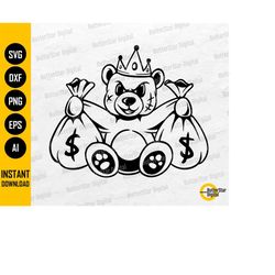 Teddy Bear King Money Bags SVG | Scar Face Bandage Rich Savage Hip Hop Rap Rapper Gangster | Cut Files Clipart Vector Di