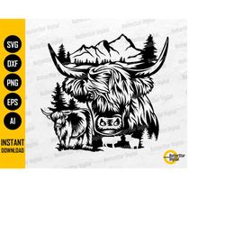 Highland Cows SVG | Farm Animal T-Shirt Decal Stencil Graphic | Cricut Cut Files Silhouette Printable Clipart Vector Dig