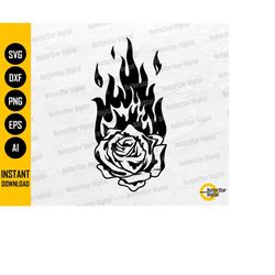 flaming rose svg | cute flower traditional tattoo decals t-shirt sticker stencil | cricut silhouette clip art vector dig