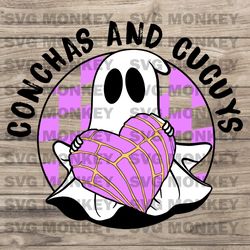 Cute Ghost Holding Pink Heart Conchas And Cucuys SVG File SVG EPS DXF PNG