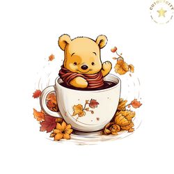 Winnie The Pooh Coffee Latte Vintage Fall Season PNG File
