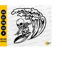 Cool Skeleton Surfing SVG | Surfer SVG T-Shirt Graphics Vinyl Decal | Cricut Cut File Silhouette Cameo Clipart Vector Di