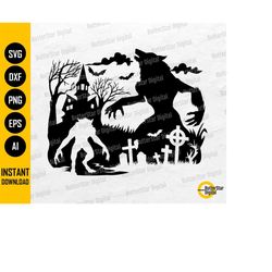 Werewolf Silhouette SVG | Wolf Man SVG | Horror Monster Shirt Wall Art Decal Sticker | Cricut Cut File Clipart Vector Di