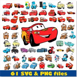 Cars SVG Bundle, Cars PNG Bundle, Lightning McQueen SVG PNG, Cartoon Disney Cars SVG Cricut, Cars Layered SVG Vector