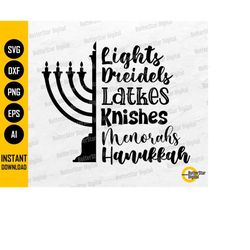 Hanukkah SVG | Half Menorah SVG | Chanukah SVG | Lights Dreidels Latkes Knishes | Cricut Silhouette | Clip Art Vector Di