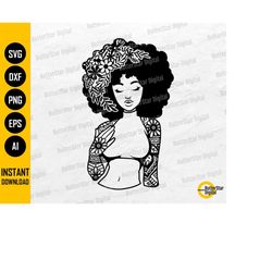 Floral Black Woman SVG | Afro Girl SVG | Mandala SVG | Cricut Cutting Files Silhouette Cameo Printable Clipart Vector Di