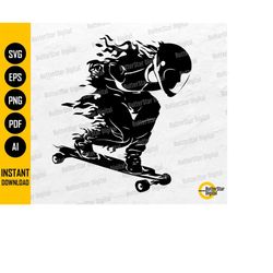 Fire Longboarder SVG | Downhill Longboarding Decal Shirt Illustration Drawing Gift | Cricut Silhouette Clipart Vector Di