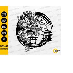 dragon temple svg | ancient creature t-shirt decal wall art sticker tattoo graphics | cricut cut file clipart vector dig