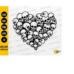Skulls Heart SVG | Love SVG | Gothic T-Shirt Decal Tattoo Graphics Design | Cricut Silhouette Cuttable Clipart Vector Di