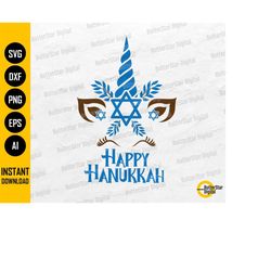 Hanukkah Unicorn SVG | Cute Chanukah SVG | Star Of David SVG | Cricut Silhouette Cut Files Printables Clip Art Vector Di