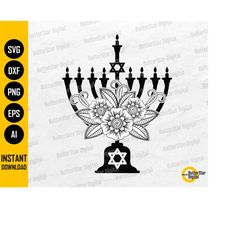 Floral Menorah SVG | Hanukkah SVG | Chanukah Jewish Holiday Celebration | Cricut Silhouette Printable Clip Art Vector Di