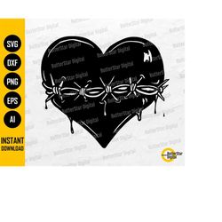 Heart With Barbed Wire SVG | Love Decal T-Shirt Sticker Art Vinyl Stencil | Cricut Silhouette Cut File Clipart Vector Di
