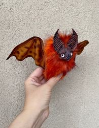 Bat Keen Eye fur bat, black bat, red eyes, furry doll, soft doll, fur doll,