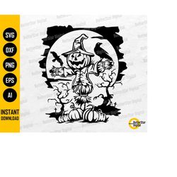 Scarecrow SVG | Halloween Scene SVG | Spooky T-Shirt Wall Art Decals Sticker | Cricut Cutting File Printable Clip Art Ve