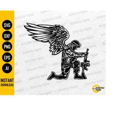Angel Soldier SVG | Military SVG | War Hero Gun Pray Kneel Remembering Tribute | Cricut Cut Files Printable Clip Art Dig