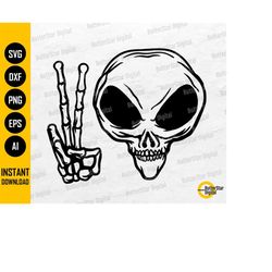 Alien Peace Sign SVG | Skeleton Hand SVG | Alien Decal Shirt Graphics | Cricut Cutting File Printable Clip Art Vector Di