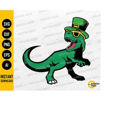 t-rex with leprechaun hat svg | funny saint patrick's day graphics sticker | cricut cutfile printable clip art vector di