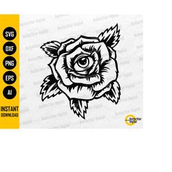 rose with eyeball svg | floral traditional tattoo decals t-shirt stickers stencil | cricut silhouette clip art vector di