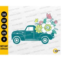 Spring Truck SVG | Easter SVG | Cute Flowers Butterflies Decor Shirt | Cricut Silhouette Cut Printable Clipart Vector Di