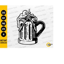 smoking skeleton on beer mug svg | party alcoholic drink bar pub cigar drunk alcohol | cutting files clip art vector dig