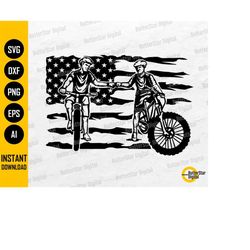 us mountain bike riders fist bumping svg | usa flag mtb t-shirt decal vinyl sticker | cricut cut file clip art vector di