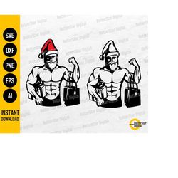 Ripped Santa Claus SVG | Funny Christmas SVG | Gym Fitness Workout Exercise | Cutting Files Cuttable Clip Art Vector Dig