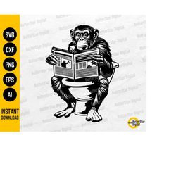 Monkey On Toilet Reading Newspaper SVG | Funny Bathroom Decor Decal Sticker | Cricut Cutfile Printable Clipart Vector Di