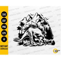 stegosaurus dinosaur scene svg | dino t-shirt decal stickers stencil vinyl graphics | cricut cut files clipart vector di
