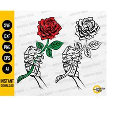Skeleton Hand Rose SVG | Bone Flower Traditional Tattoo Decal T-Shirt Sticker Art | Cricut Silhouette Clipart Vector Dig
