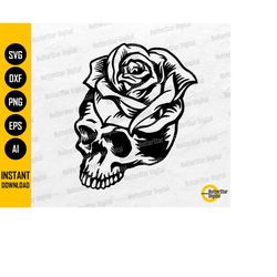 Rose Skull SVG | Gothic Flower T-Shirt Tattoo Stencil Graphics Decals | Cricut Cutting File Printable Clip Art Vector Di