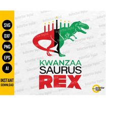 T-Rex Kinara SVG | Kwanzaa Saurus Rex Dino | Holiday Dinosaur | Happy Kwanzaa | Cricut Silhouette Cut Clipart Vector Dig