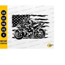 USA Flag Sport Bike Svg | American Biker Svg | US Racing T-Shirt Decal Tattoo | Cricut Silhouette CNC Clip Art Vector Di