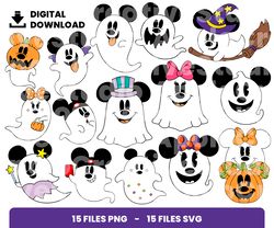 Bundle Layered Svg, Halloween Svg, Mickey and Minnie Ghost, Digital Download, Clipart, PNG, SVG, Cricut