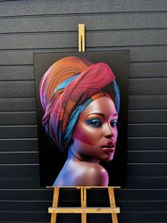 african woman canvas wall art , woman canvas print , black woman canvas painting, african woman decor, african women art