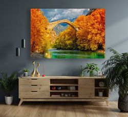 Bridge Canvas, Bridge And Stream Canvas Painting, Landscape Canvas Print, Nature Picture Poster, Nature Canvas Art-1