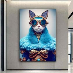 Cat With Glasses Canvas, Surreal Cat Painting, Kids Room Wall Decor, Kids Room Painting, Cat Canvas Painting