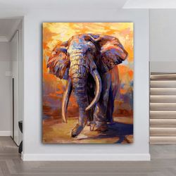 colorful elephant canvas painting, colorful elephant wall decor, elephant canvas painting, animal canvas painting